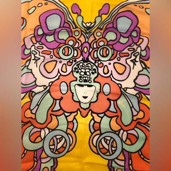 Vintage Peter Max Silk Butterfly Lady Print Scarf - Picture 4 of 8